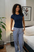 Women summer pajama set Dark Blue T-shirt + Dark Blue X White Stripes Pants